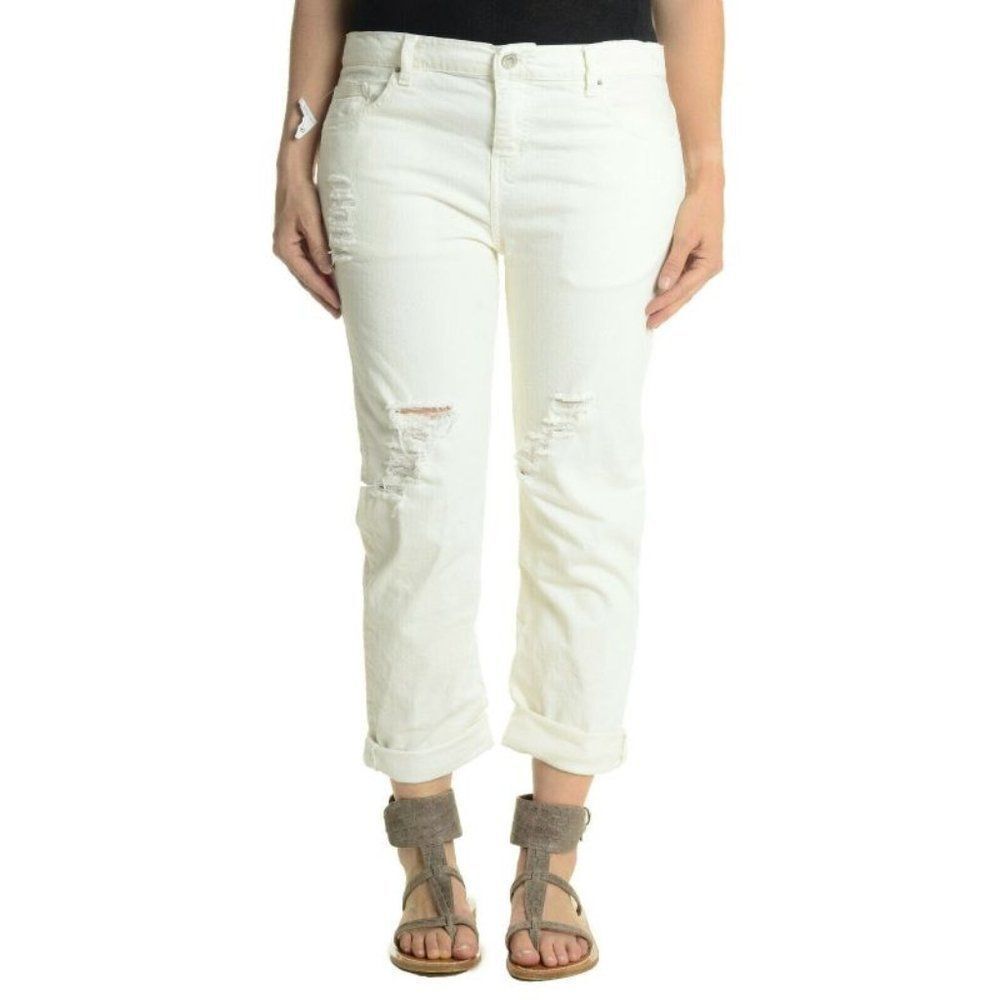 IRO Jeans Off White Distressed Cropped Jeans 28